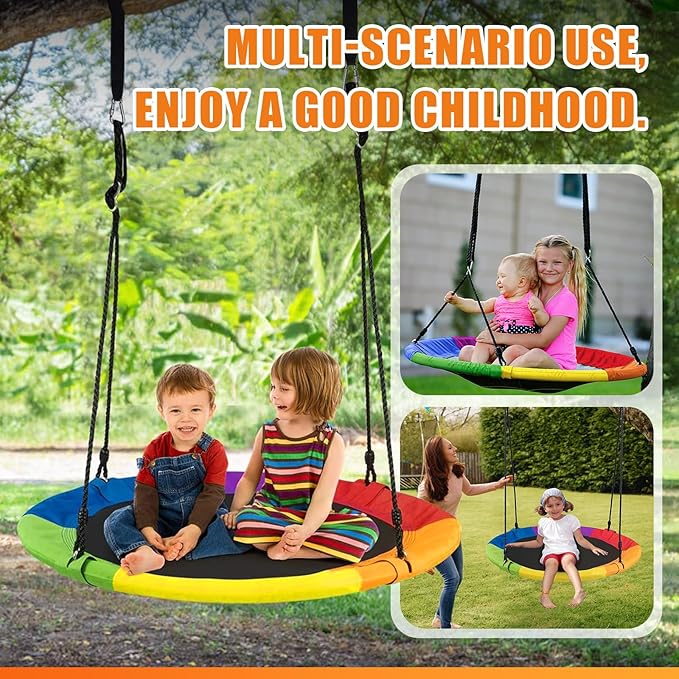 40 Inch Saucer Tree Swing for Kids Outdoor,Disc Round Swing with Waterproof Textilene Fabric,500Lb Weight Capacity,Kids Playground Outdoor Activity Backyard Fun (Multicolor)