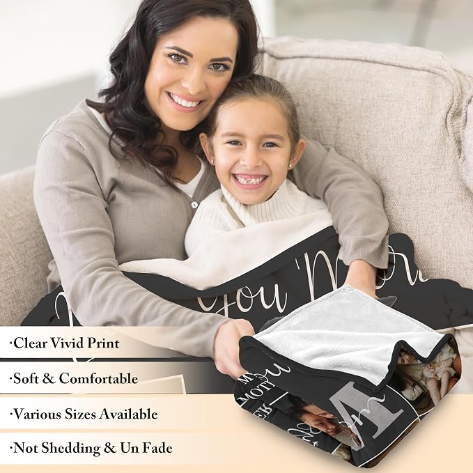 Personalized Mothers Day Birthday Gifts for Mom, Mothers Day Blanket Gifts from Daughter Son Kids Husband, Custom Blanket with Photos Text, Customized Christmas Anniversary Ideas Gifts for Mom Wife