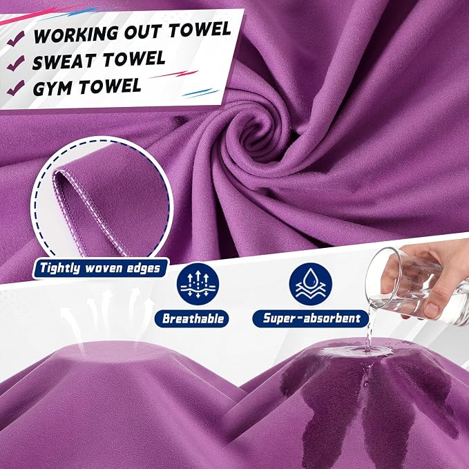 Mixweer 4 Pack Gym Microfiber Bath Towels 63"x32" Extra Large Shower Towel Lightweight Oversized Fast Drying Bathtowel for Gym Sports Travel Camping(Dark Gray, Pinkish Purple, Bluish Gray, Purple)
