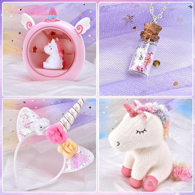 Unicorn Gift for Girls Toy Age 3 4 5 6 7 8 with Plush Stuffed Animal Water Bottle Night Light Headband DIY Color Book Pen, Christmas Birthday Gifts Idea Toys for Little Girl 3-10 Years Old
