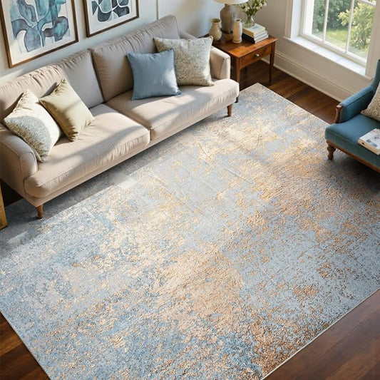 5x7 Ft Area Rugs for Living Room, Soft Non-Slip Washable Rugs Modern Abstract Pattern Carpet for Bedroom Indoor Floor Nursery Home Decor (Blue)