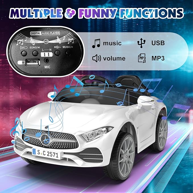 12V Kids Ride On Car with 2.4G Remote Control,Battery Powered Electric Car Ride On Vehicle Double Doors, Safety Belt,LED Light (SC-White)