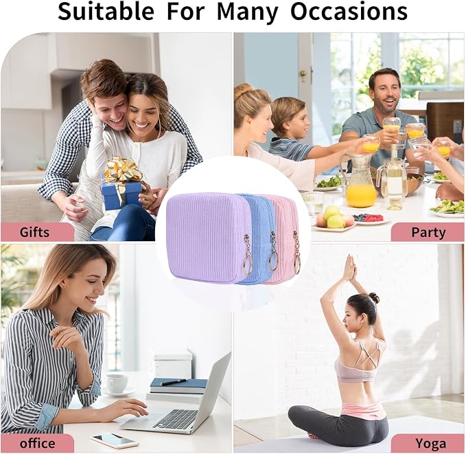 Sanitary Napkin Storage Bag, Preppy Corduroy Period Bag for Women, Cute Portable Period Pouch with Zipper, Sanitary Pads Bag Tampons Holder for Purse, First Period for Women Ladies
