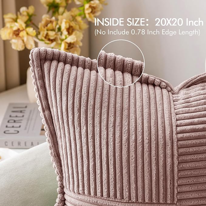 MIULEE Decorative Throw Pillow Covers for Couch 20x20 Inch Blush Pink | 2 Pack, Boho Broadside Striped Patchwork Pillow Covers, Soft Corduroy Cushion Cases, For Sofa Bed Livingroom Home Decor