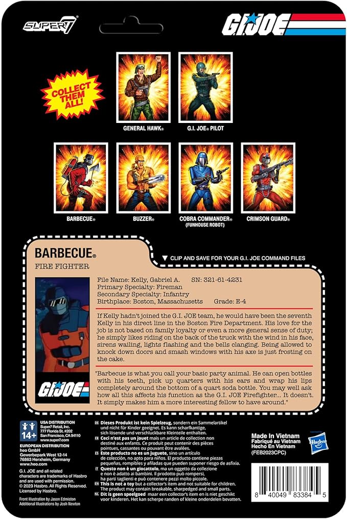 Super7 G.I. Joe Barbecue - 3.75" G.I. Joe Action Figure with Accessory Classic Cartoon Collectibles and Retro Toys