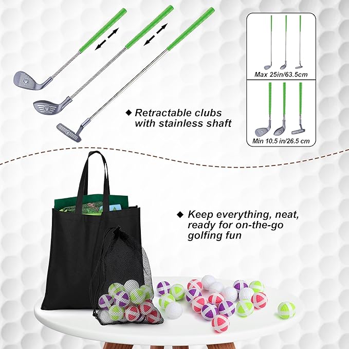 Liberry Kids Golf Set for 3 4 5 6 7 Years Old Boys Girls, Golf Chipping Game with Golf Mat, Sticky Balls, Storage Bag, Retractable Golf Clubs Indoor Outdoor Sports Toy Gift Toss Game(Grey)