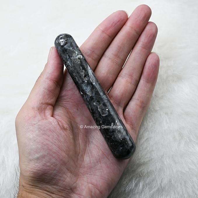 Amazing Gemstone Larvikite Crystal Wand Massage Stick - Pelvic Wand Gua Sha for Adults - Crystals and Healing Stones Massage Wands for Adults Gifts (Smooth)
