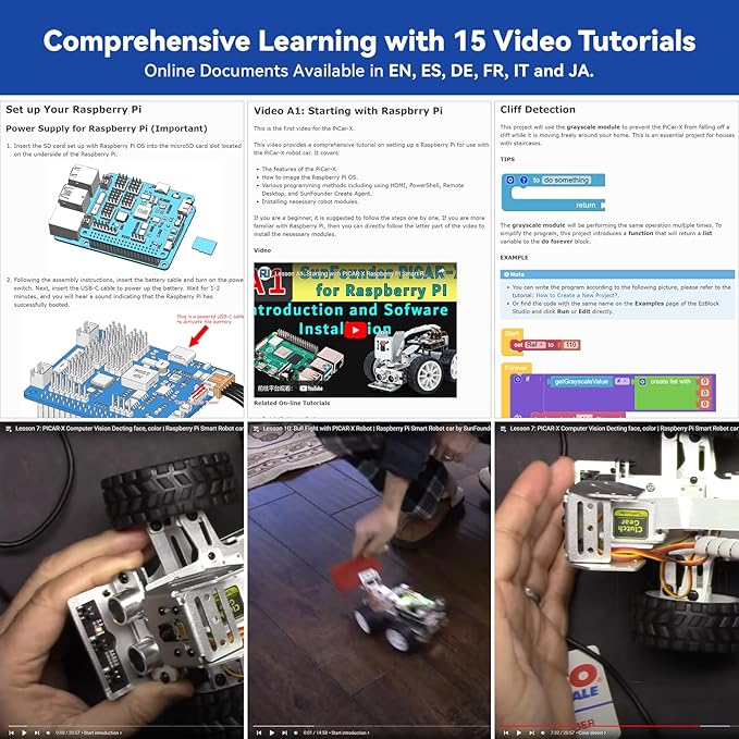 SunFounder PiCar-X AI Video Robot Car Kit for Raspberry Pi 5/4/3B+/3B, ChatGPT-4o Enabled with Video Recognition, Python, Scratch, Camera, Mic, Rechargeable Batterry (RPI NOT Included)