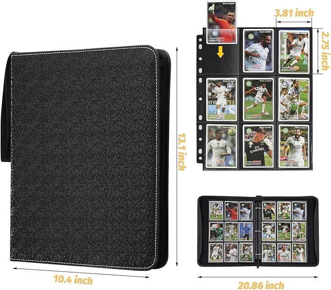 GERMUN 9 Pocket Card Binder, Premium Zip Trading Card Binder, 720 Double Sided Pocket PU Card Collection Binder, Collector Card Album, Card Folder for MTG, TCG, Sports Cards, Game Cards (Black2)
