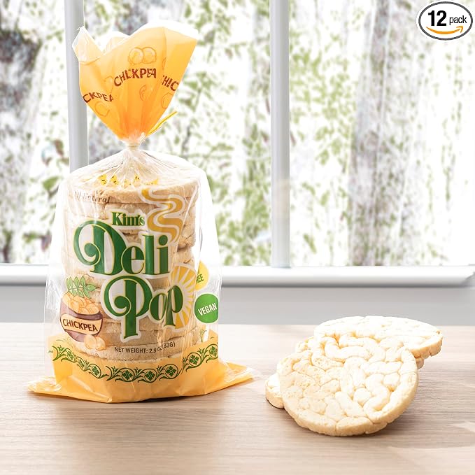 Deli Pop Grain Cakes 12 Bags | Chickpea Flavor | 15 cakes per bag | Multigrain, Natural Vegan | Sugar Free Korean Snack | Low Calorie, Low Fat, Gluten Free Ingredients (Chickpea)
