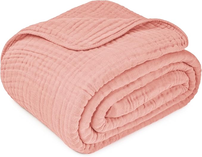 Comfy Cubs Adult Muslin Blanket 90x90” Queen Swaddle Blankets, Bold Blush | 6 Layer Soft, Breathable & Lightweight Muslin Adult Blanket - Machine Washable & Designed in the US Bedding for All Seasons