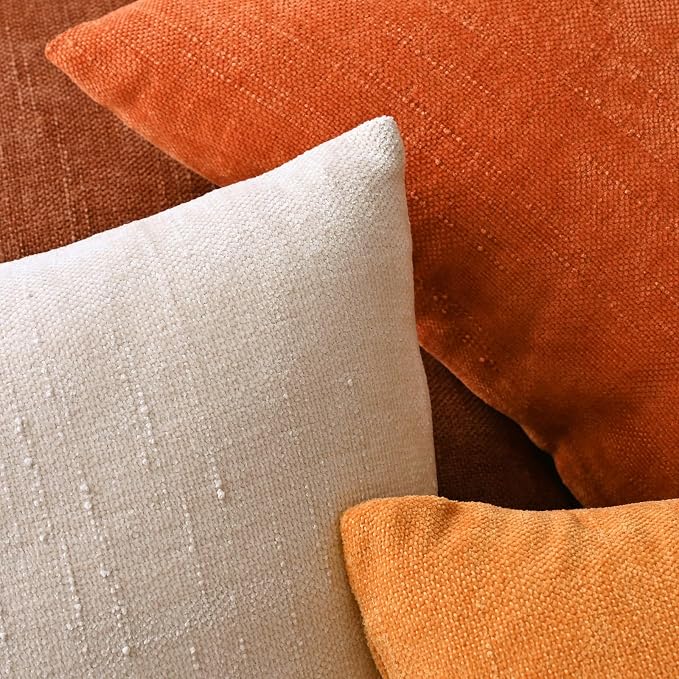 Set of 4 Soft Textured Decorative Throw Pillow Covers 16x16 Inch Cozy Farmhouse Cushion Cover Square Accent Pillow Cases for Bed Couch Sofa Living Room, Burnt Orange