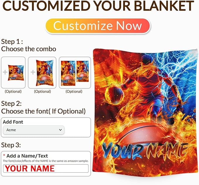 Boys Basketball Blanket Personalized Sport Throw Blankets Gift for Toddler Kids Teen, 30X40 Inches Lightweight Comfy Custom Basketball Throw for Sofa Couch Bed Office