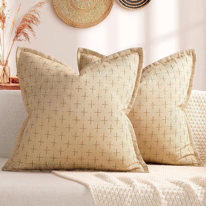 Pillow Covers 24x24 Set of 2 Soft Polyester Textured Pillow Covers with Stylish Flange Edge Cozy Farmhouse Throw Pillows for Couch Bed Sofa Living Room