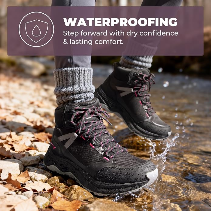 NORTIV 8 Women's Hiking Boots Waterproof Lightweight Outdoor Trekking Comfortable Non-Slip Backpacking Camping Ankle Boot Hollow