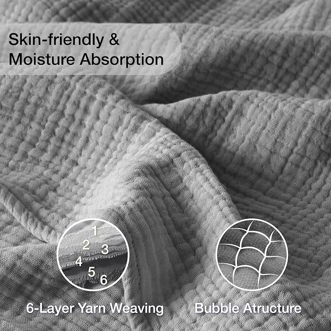 100% Cotton Muslin Blanket 40" x 40", Breathable and Lightweight Cotton Throw Blankets, Soft Cooling Summer Gauze Blanket for All Season, Grey