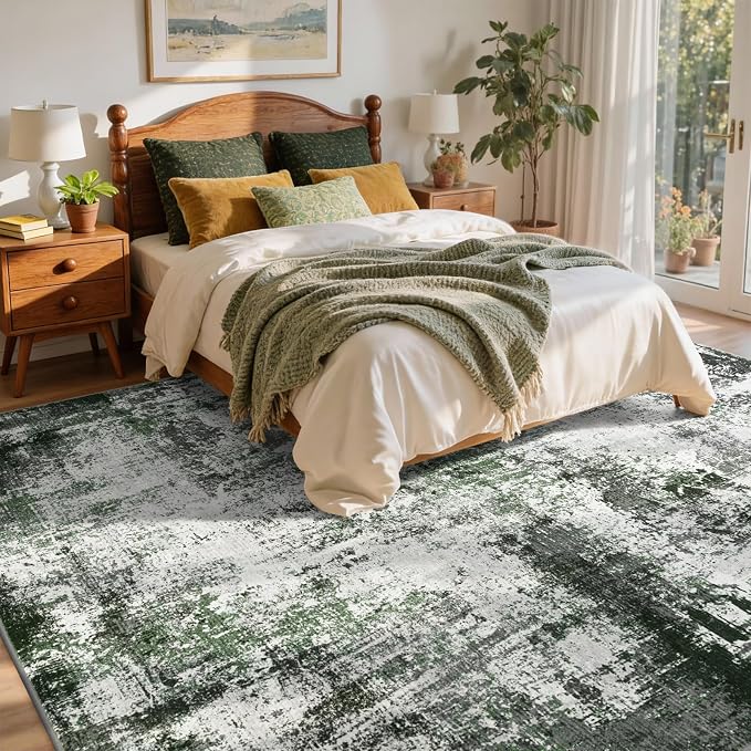 6x9 Ft Large Area Rugs for Living Room, Soft Non-Slip Washable Rugs Modern Abstract Pattern Carpet for Bedroom Indoor Floor Nursery Home Decor (Grey/Green)