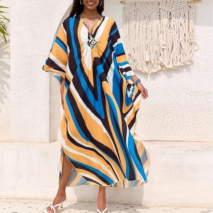 SXMURP Moomoo Dresses for Women, Caftan Dresses for Women Tropical Hawaiian Cotton Cover Ups Bathing Suit Loungewear Swimsuit