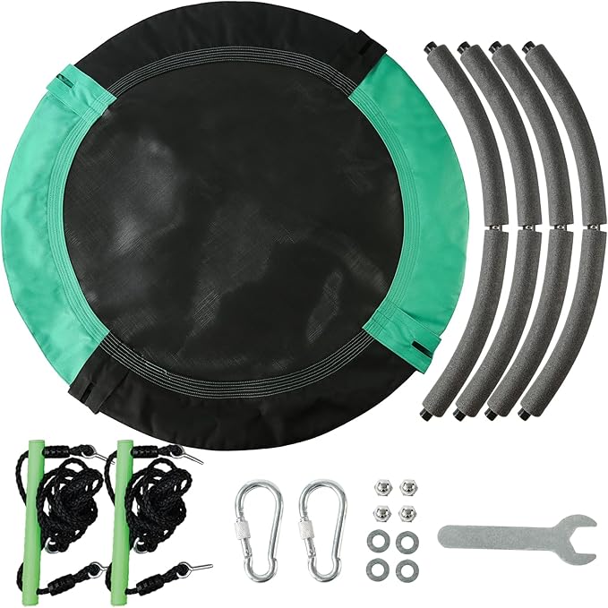 YSEJOMP 3.3FT Round Tree/Saucer Swing with Handles -Made of Sturdy Frame,PP Mat,Adjustable Multi-Strand Ropes,Safe and Durable for Yard Garden Playground Park (Black and Dark Green, 40 inches)