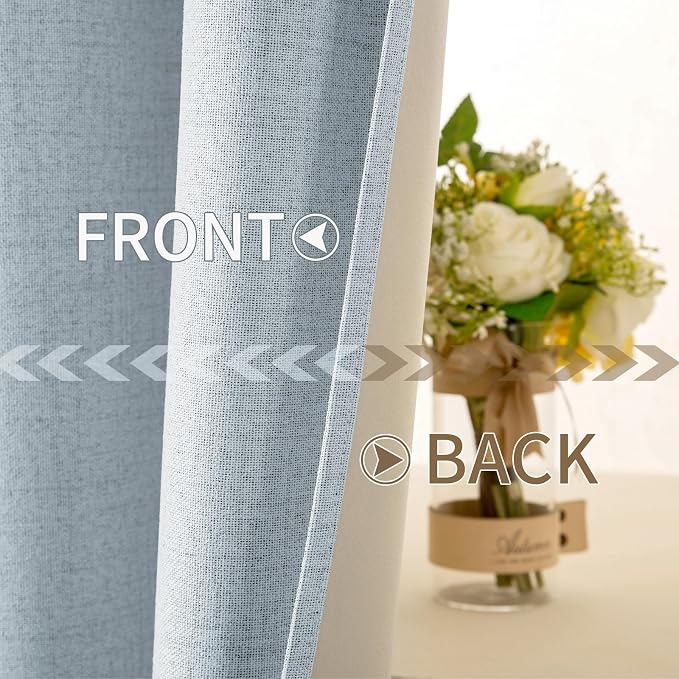 MIULEE 90 Inches Linen Textured Curtains for Bedroom 100% Blackout Thermal Insulated Chambray Blue Grommet Room Darkening Curtains & Drapes Luxury Decor for Living Room 52 x 90 Inch (2 Panels)