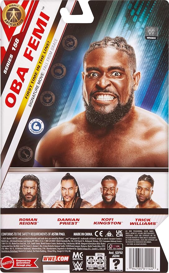 Mattel WWE Oba Femi Action Figure, Main Event Series #158, 6-inch Collectible Superstar with 14 Articulation Points & Life-Like Look