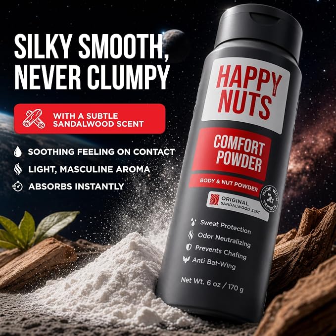 Happy Nuts Comfort Powder - Anti-Chafing, Sweat Defense & Odor Control for the Groin, Feet, and Body - Body Powder for Men (2 PACK)