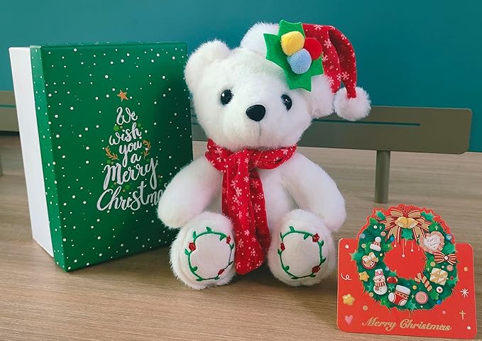 Christmas Teddy Bear Stuffed Animal 2025 Polar Bear Stuffed Animal Christmas Plush Toys Gifts for Kids Adult Birthday Holiday Indoor or Outdoor Home Party Decorations