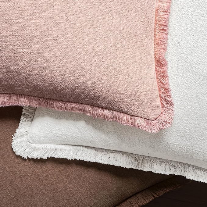 MIULEE Boho Linen Fringe Decorative Euro Throw Pillow Covers White 28x28 | Set of 2, Cottagecore Decor, Boho Farmhouse Neutral Pillow Covers, Rustic Couch Cushion Cases for Sofa Bed Living Room