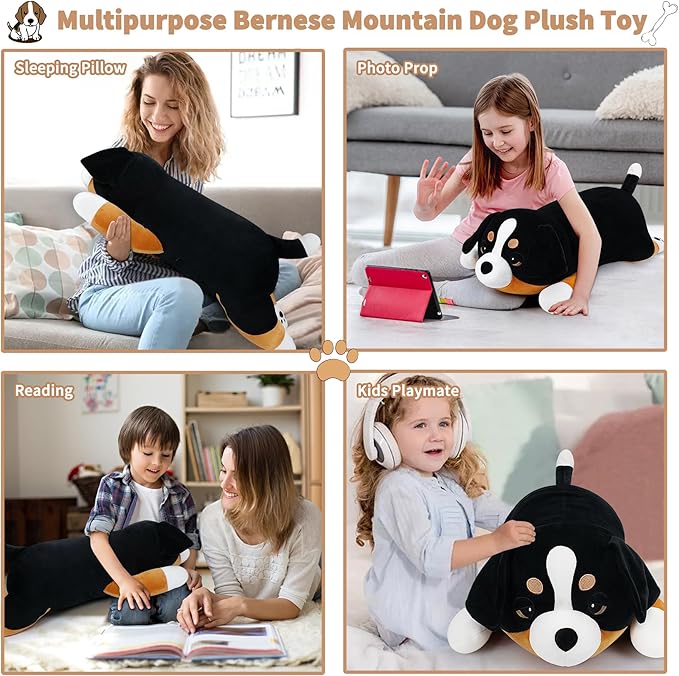 30'' Giant Bernese Mountain Dog Plush Stuffed Animal- Bernese Mountain Dog Plush Pillow Plushies, Large Sleeping Stuffed Animals Plushie Toy, Big Body Pillow Birthday Gifts for Kids Girls Boys