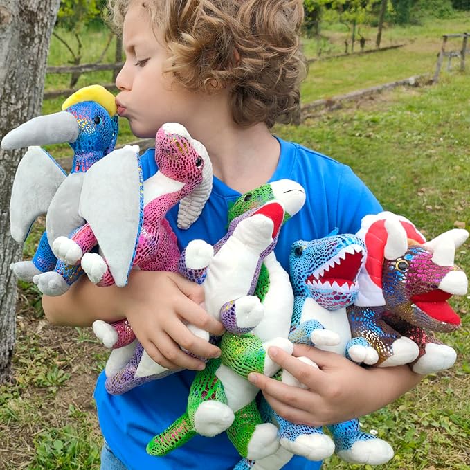 MaoGoLan 6 Pack Dinosaur Stuffed Animals Bulk Party Favors 12 Inch Dinosaur Plush Toy for Kids, Collectible Dino Squad Bundle with T-Rex Velociraptor Stegosaurus Triceratops Pterodactyl
