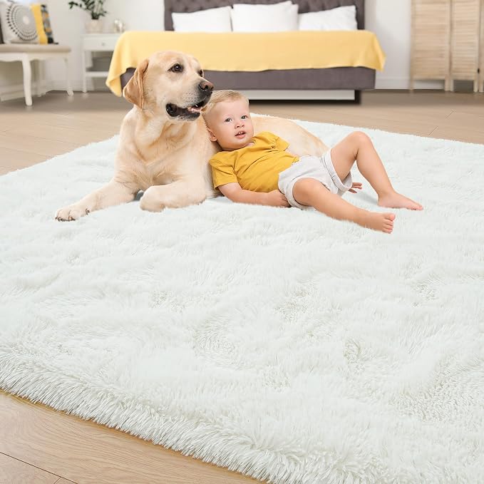 Tepook Soft 3x5 Small Bedside Rug Washable, Fluffy Shaggy Rugs for Living Room Bedroom, Plush Indoor Floor Carpet for Kids Girls Boys Dorm Nursery Home Decor Aesthetic, Cream White