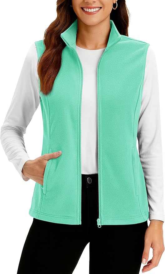 TACVASEN Women's Fleece Vest Lightweight Sleeveless Zip Jacket Outerwear | Soft Polar,Zipper Pockets,Stand Collar,Fall Winter Warm,Outdoor,Athletic,Running,Hiking,Travelling,Golf,Work