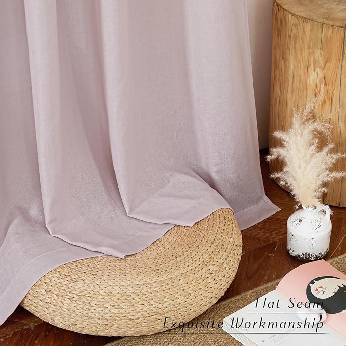 NICETOWN Blush Pink Linen Curtains for Kitchen, Thick Flax Small Window Treatments Semi Sheer Privacy Assured with Light Through for Cafe/Bathroom, W55 x L36, 2 Panels