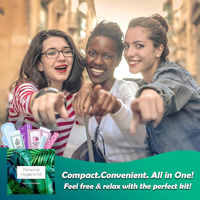 Menstrual Kit All-in-One | Convenience on The Go | Single Period Kit Pack for Travelling, Tweens & Teenagers | Individually Wrapped Feminine Hygiene Products (Green Ferns)