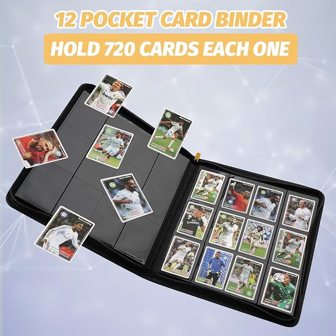 Trading Card Binder 12 Pocket, GERMUN PU Cover Card Binder for 720 Cards, Premium Trading Card Holder Folders, Double Sided Pocket Card Album for MTG, TCG (Yellow)
