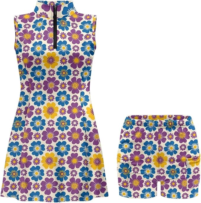 Golf Dress Tennis Dresses for Women with Built in Shorts and Pockets Sleeveless Athletic Dress Workout Dress