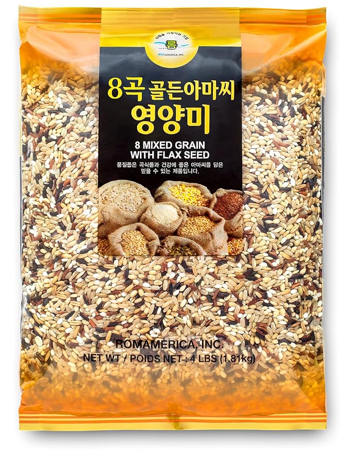 ROM AMERICA 8 Premium Healthy Mixed Grains Rice with Brown Rice, Wild Sweet Rice, Red Rice, Whole Barley, Oat, Brown and White Sweet Rice - 4 Pound (Pack of 1)