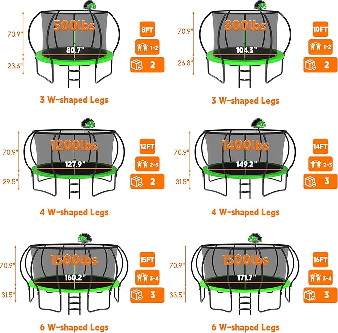 DeepRoar 2026 Upgraded 8/10/12/14/15/16FT Pumpkin Tranpoline for Kids, Heavy Duty 1500LBS Outdoor Tranpoline Set with Basketball Hoop, Light, Sprinkler & Socks, Recreational Trampolings, ASTM Approved