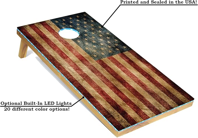 Tailgating Pros 4x2 Regulation Cornhole Boards Flag Set- Includes 8 Bean Bags, Carrying Cases, and Score Keeper - Optional LED Lights