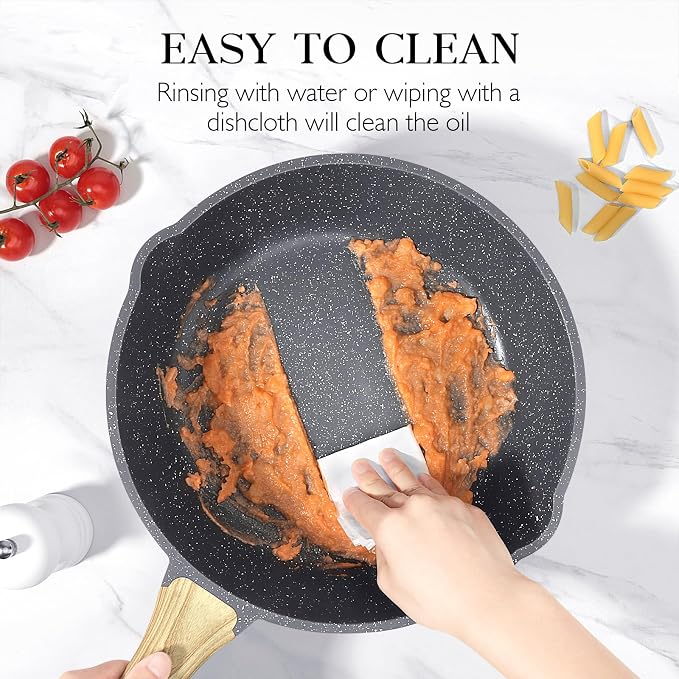 GiPP Nonstick Deep Frying Pan Skillet, 9.5" Saute Pan with Lid, Granite Induction Cookware Non Stick Cooking Pan, PFOA PFOS APEO Free