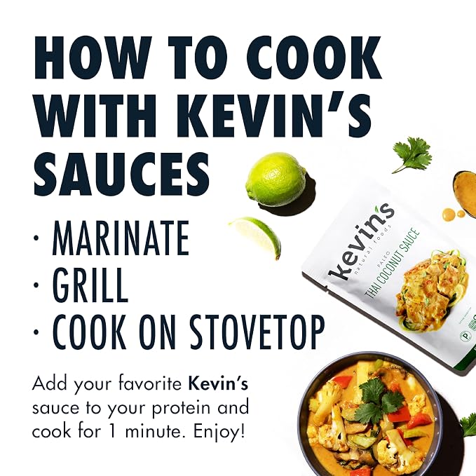 Kevin's Natural Foods Thai Coconut Simmer Sauce, 3 Pack | Paleo Stir-Fry Sauce, Gluten Free, No Preservatives, Non-GMO