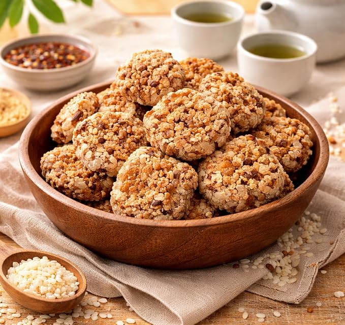 BBASA-KHAN Korean Nurungji Rice Snack, Crisp Rice Bites with Nuts, Ready to Eat, Travel Snack or Light Dessert, Casual Sharing, 1.76 oz (50g), 3 Pack