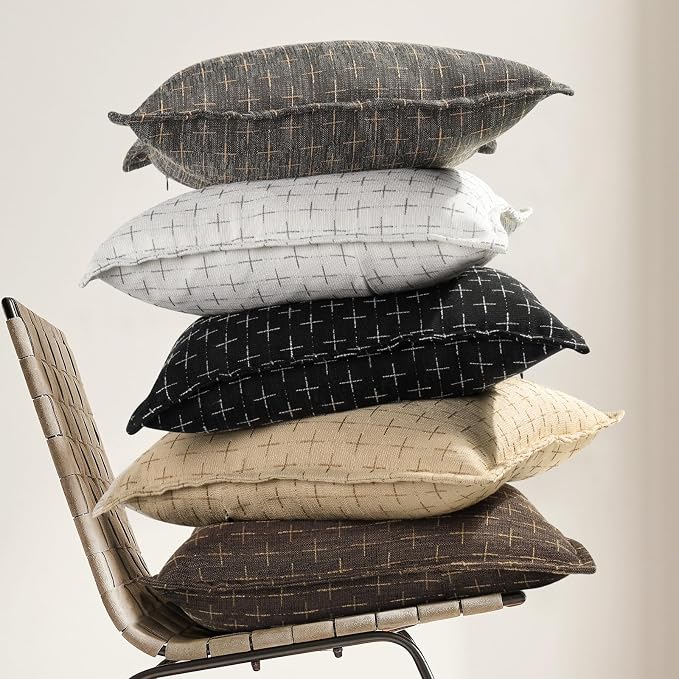 Pillow Covers 16x16 Set of 2 Soft Polyester Textured Pillow Covers with Stylish Flange Edge Cozy Farmhouse Throw Pillows for Couch Bed Sofa Living Room