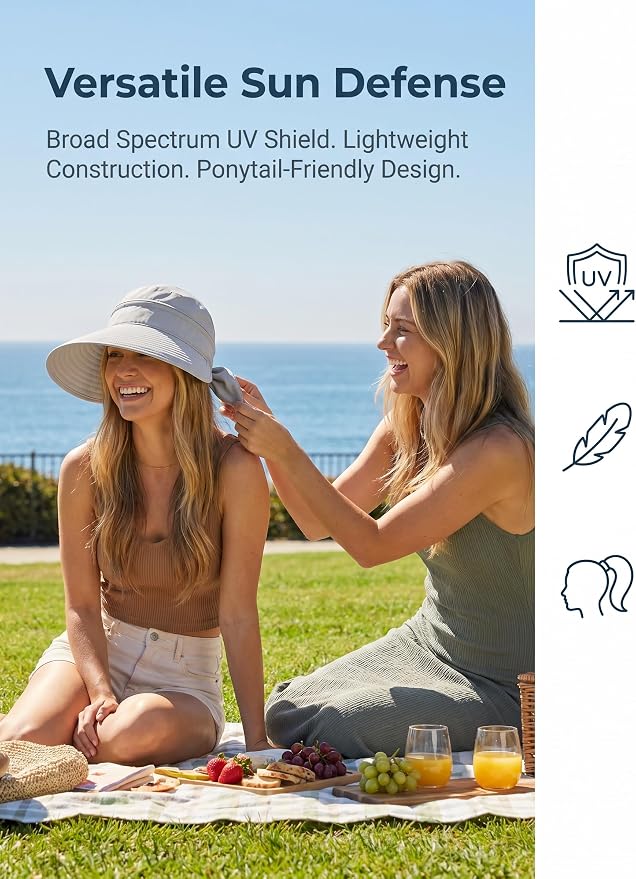 2-in-1 Women’s Sun Visor Sun Hat Zipper Off Ponytail Friendly, Lightweight Quick Dry, Summer UV Protection