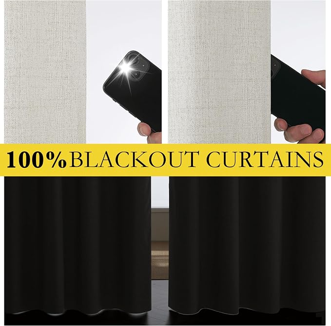 NICETOWN 100% Blackout Nursery Curtains, Thermal Insulated & Noise Reducing Draperies with Grey Liner, Linen Blend Short Drapes for Kids Room, Cafe Bar (52" W by 68" L, 2 Panels, Alabaster Gray)