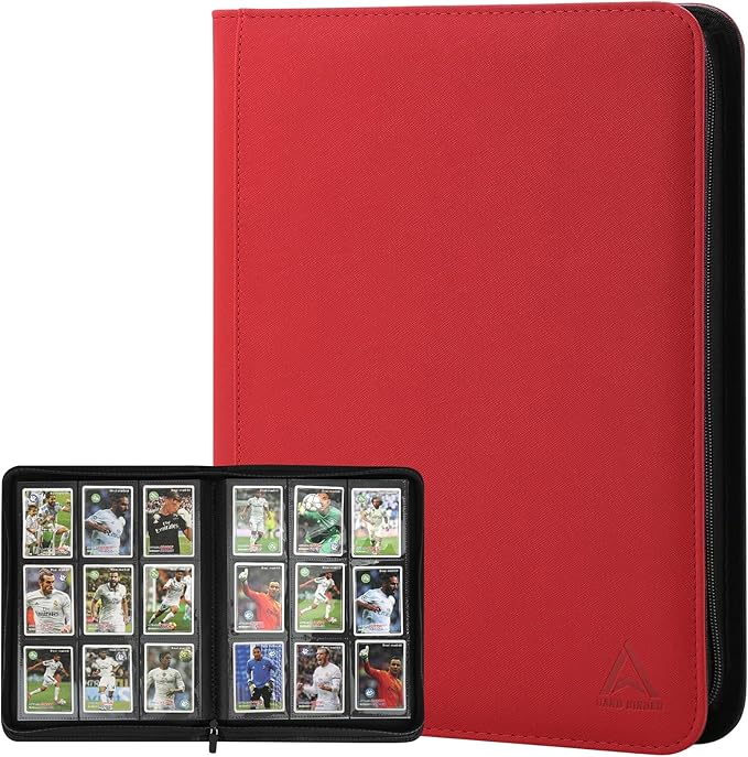Arkeiliy Card Binder 9 Pocket, Double Sided Pockets Trading Card Binder with 30 Sleeves, Premium Zip Trading Card Holder Collector Album Holds 540 MTG (red)