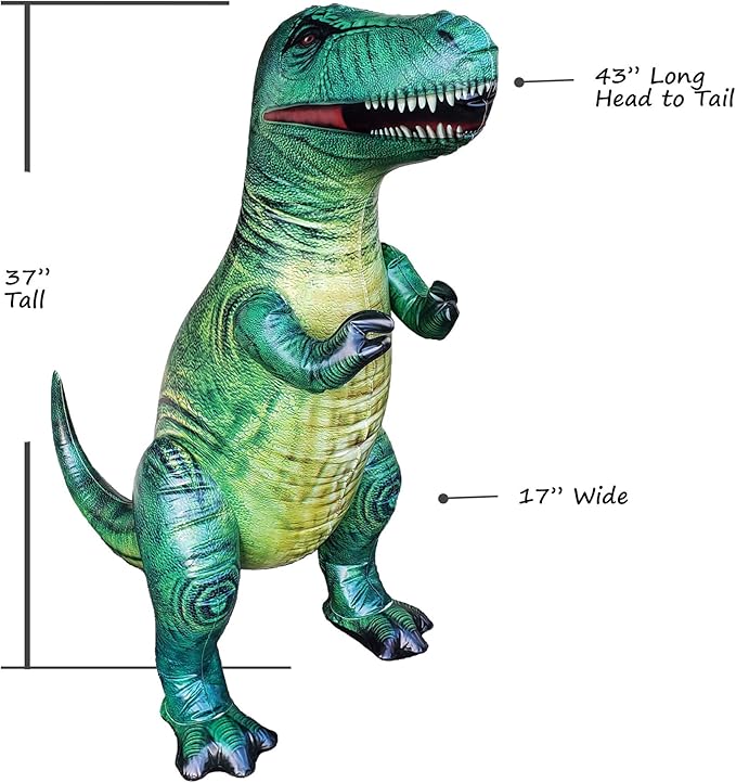 Jet Creations T-Rex Inflatable 43" Lx37 H, Ages 3+ Dinosaur Toy – Party Decoration, Pool Play, Yard Display, Jurassic Themed Photo Prop, VBS, Wild Green, 1 pc