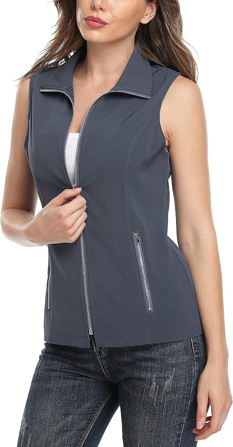 MISS MOLY Women's Lightweight Vest Casual Zip Up Utility Vest Hiking Golf Sleeveless Jackets with Pockets