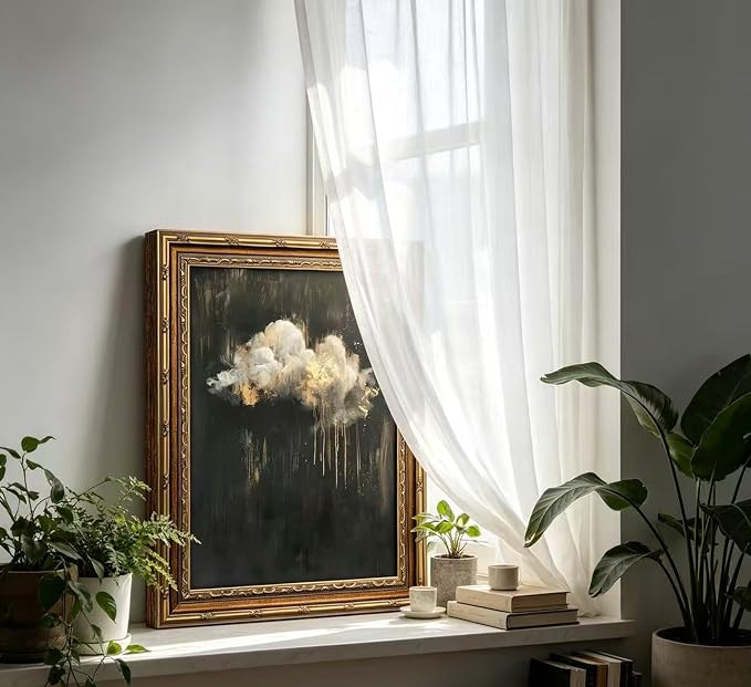 Vintage Gold Framed Cloud Wall Art Abstract Cloud Rain Landscape Canvas Print Dark Moody Cloud Picture Wall Decor Abstract Gothic Sky Landscape Academia Poster Artwork for Living Room Bedroom