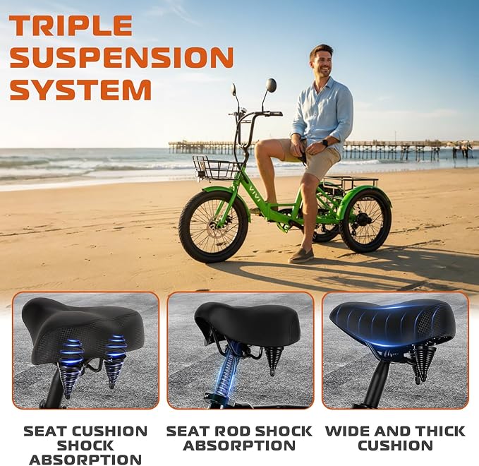 Vivi T01 20" x2.6 Fat Tire Electric Tricycle for Adults, 750W Peak 20'' Folding 3 Wheels Electric Bike, 95% Pre-Assembled, Speed Differential, 15.5MPH Eletric Trike with Bracket